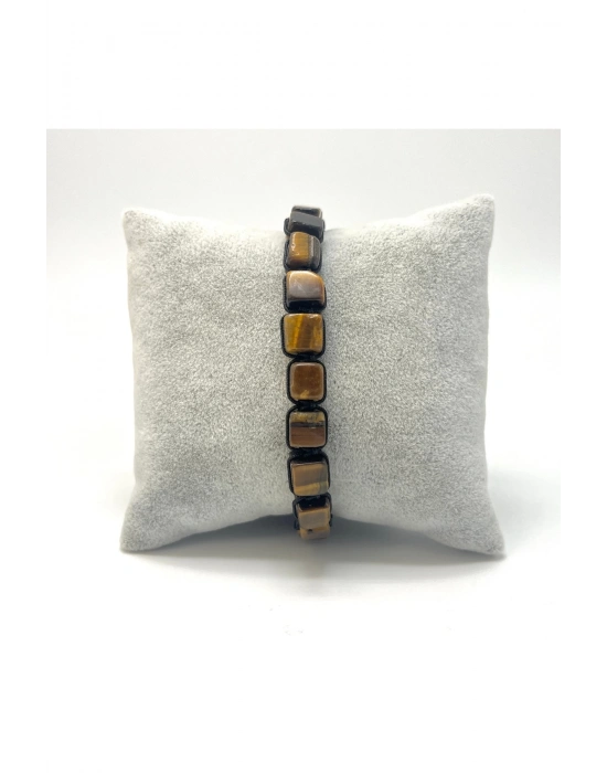 SERTİFİKALI Kaplan Gözü Küp Kesim Makrome Doğal Taş Bileklik 6mm