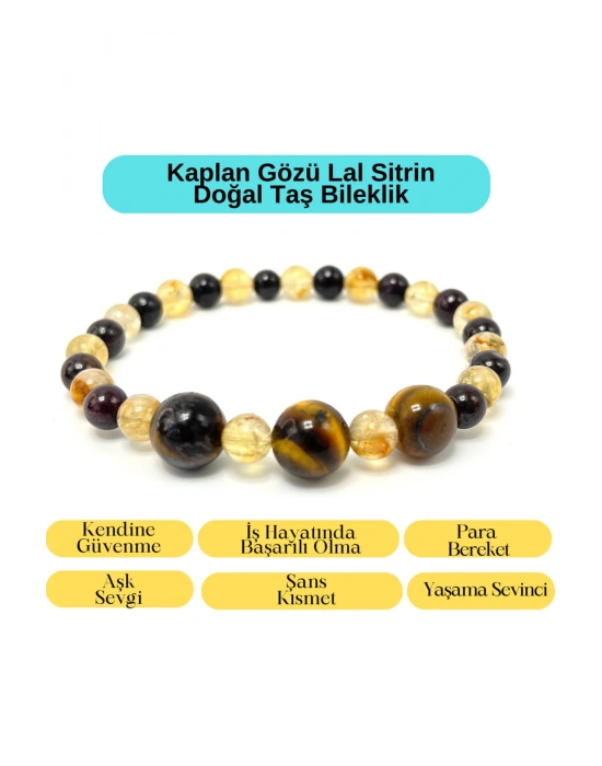 Sertifikalı Kaplan Gözü - Lal - Sitrin Doğal Taş Bileklik Misinalı