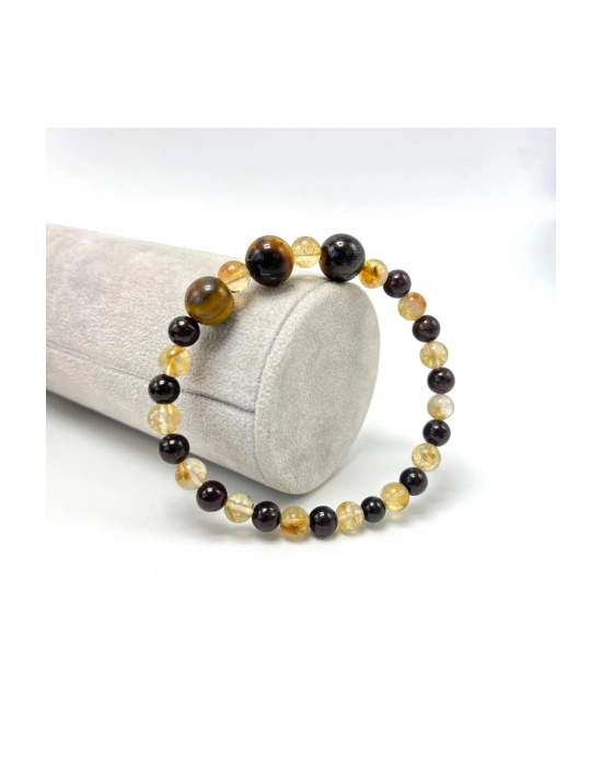 Sertifikalı Kaplan Gözü - Lal - Sitrin Doğal Taş Bileklik Misinalı