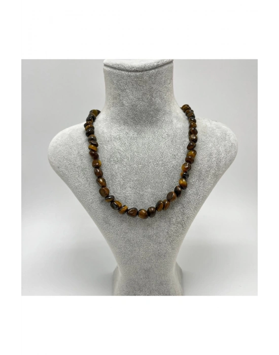 SERTİFİKALI Kaplan Gözü Natural Kesim Makrome Doğal Taş Kolye