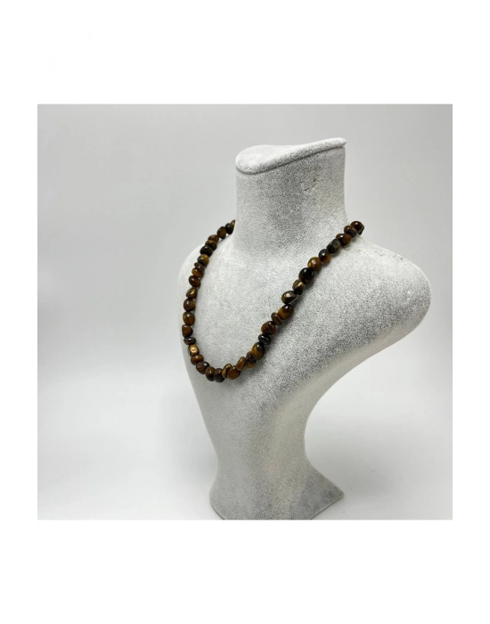 SERTİFİKALI Kaplan Gözü Natural Kesim Makrome Doğal Taş Kolye