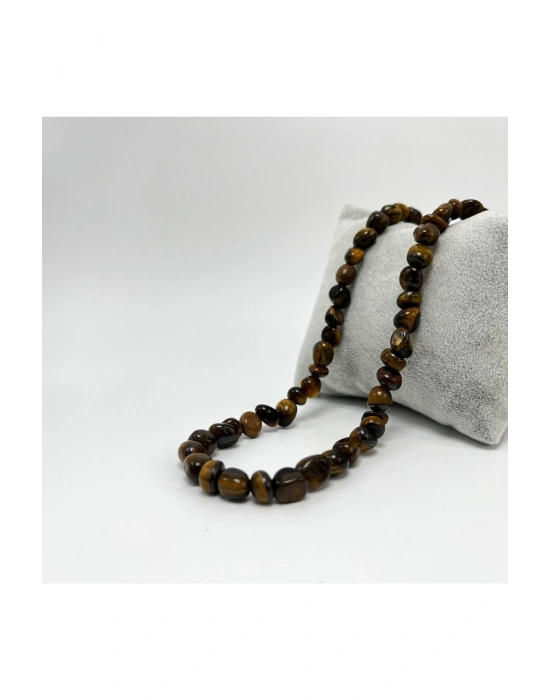 SERTİFİKALI Kaplan Gözü Natural Kesim Makrome Doğal Taş Kolye