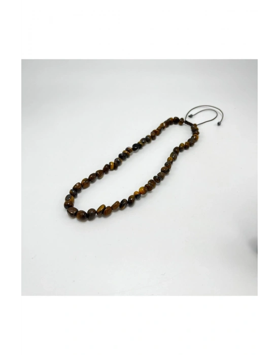 SERTİFİKALI Kaplan Gözü Natural Kesim Makrome Doğal Taş Kolye