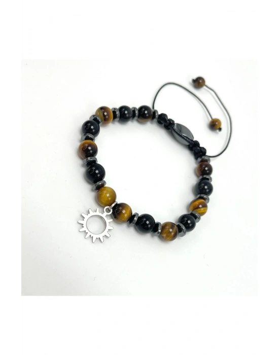 Sertifikalı Kaplan Gözü Obsidyen Çelik Aparat Makrome Doğal Taş Bileklik