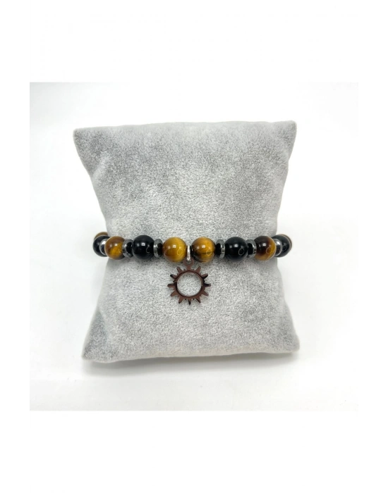 Sertifikalı Kaplan Gözü Obsidyen Çelik Aparat Makrome Doğal Taş Bileklik