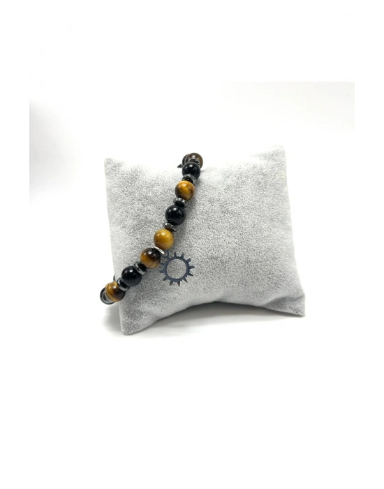 Sertifikalı Kaplan Gözü Obsidyen Çelik Aparat Makrome Doğal Taş Bileklik