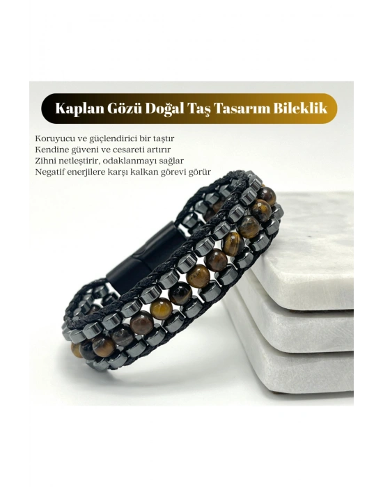 Sertifikalı Kaplan Gözü Taşı Erkek Bileklik – Çelik Kilitli, Doğal Taş Tasarım, Şık ve Özgün