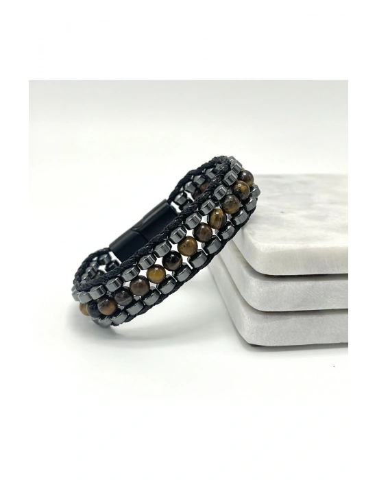 Sertifikalı Kaplan Gözü Taşı Erkek Bileklik – Çelik Kilitli, Doğal Taş Tasarım, Şık ve Özgün