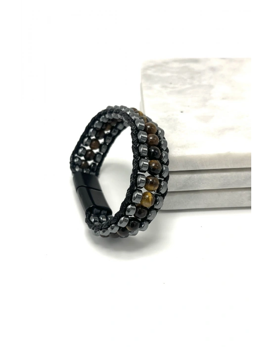 Sertifikalı Kaplan Gözü Taşı Erkek Bileklik – Çelik Kilitli, Doğal Taş Tasarım, Şık ve Özgün