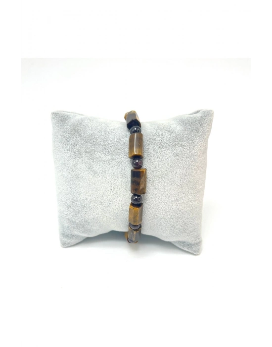 Sertifikalı Kaplan Gözü ve Granat Lal Doğal Taş Bileklik