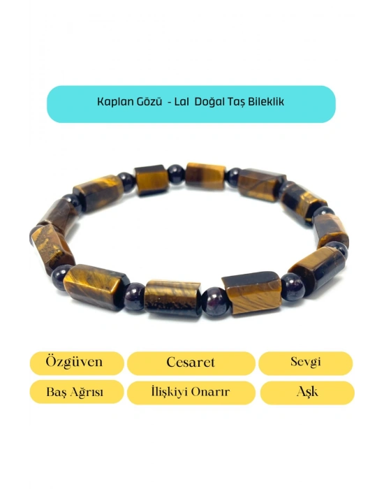Sertifikalı Kaplan Gözü ve Granat Lal Doğal Taş Bileklik