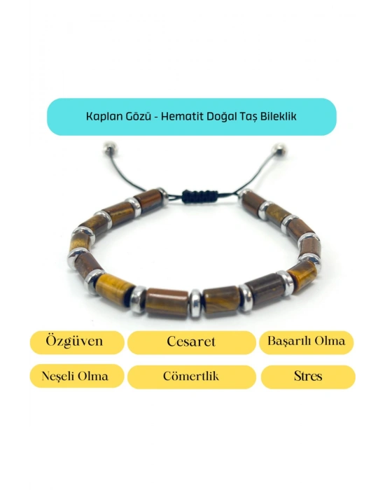 Sertifikalı Kaplan Gözü ve Hematit Makrome Doğal Taş Bileklik