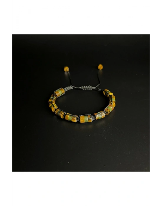 SERTİFİKALI Kaplan Gözü ve Yeşim Makrome Doğal Taş  Bileklik Unisex