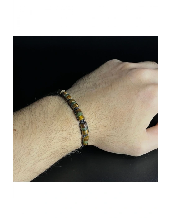 SERTİFİKALI Kaplan Gözü ve Yeşim Makrome Doğal Taş  Bileklik Unisex