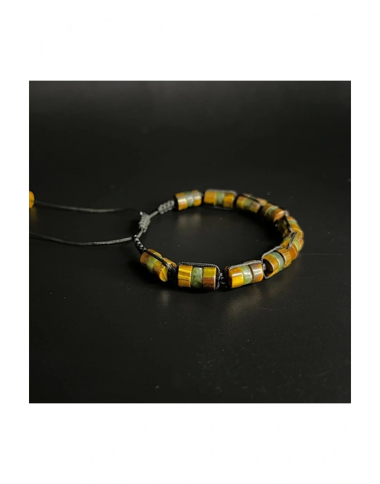 SERTİFİKALI Kaplan Gözü ve Yeşim Makrome Doğal Taş  Bileklik Unisex