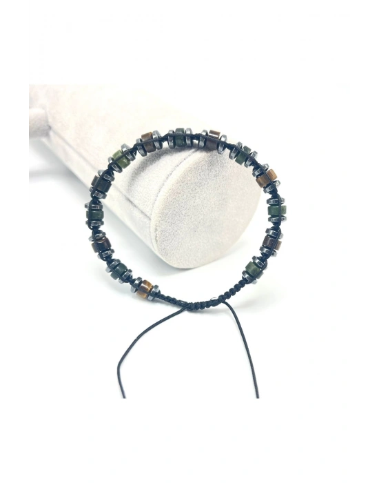 Sertifikalı Kaplan Gözü - Yeşim Doğal Taş Bileklik  Ayarlanabiilir Ölçü