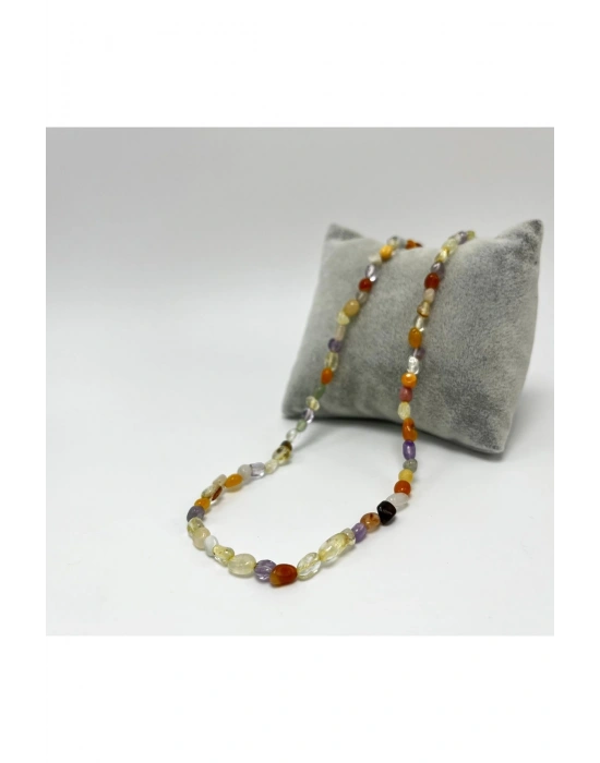 SERTİFİKALI Karışık Natural Kesim Doğal Taş Kolye