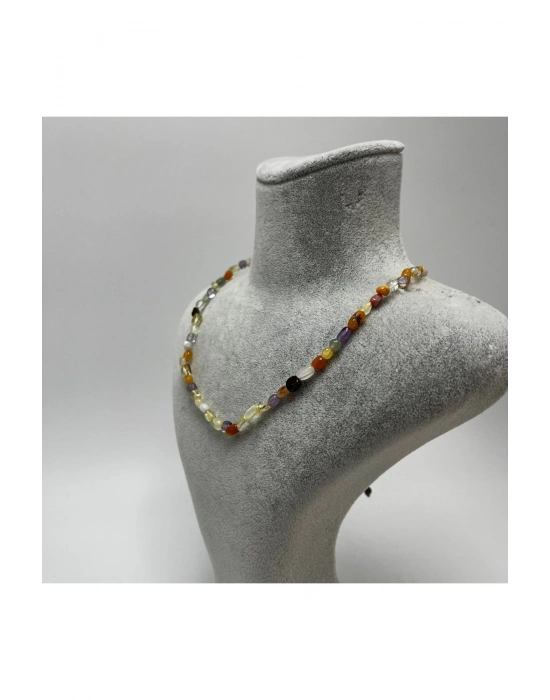 SERTİFİKALI Karışık Natural Kesim Doğal Taş Kolye