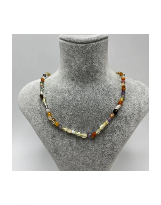 SERTİFİKALI Karışık Natural Kesim Doğal Taş Kolye