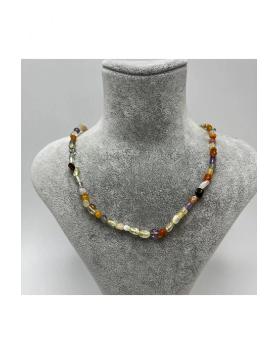 SERTİFİKALI Karışık Natural Kesim Doğal Taş Kolye