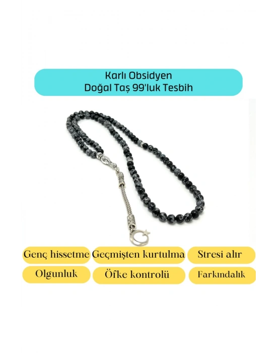 Sertifikalı Karlı Obsidyen 6mm 99luk Doğal Taş Tesbih