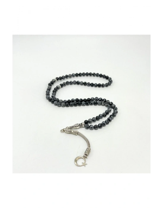 Sertifikalı Karlı Obsidyen 6mm 99luk Doğal Taş Tesbih