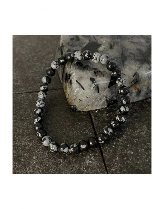 SERTİFİKALI Karlı Obsidyen  6mm Doğal Taş Bileklik
