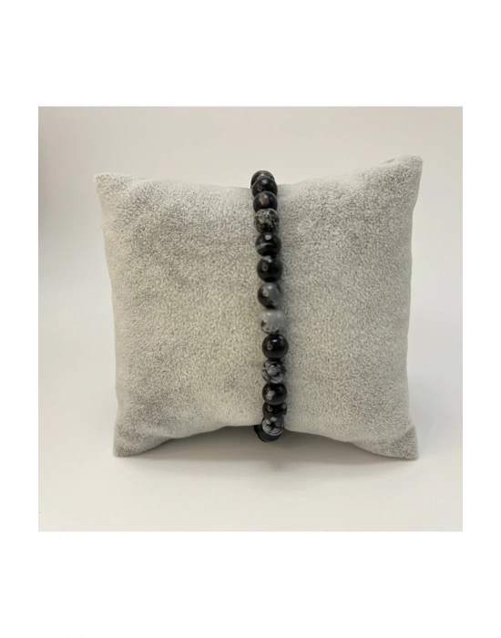 SERTİFİKALI Karlı Obsidyen  6mm Doğal Taş Bileklik