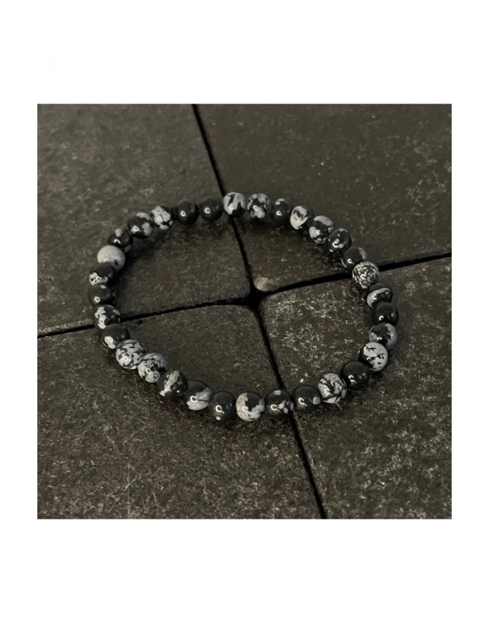 SERTİFİKALI Karlı Obsidyen  6mm Doğal Taş Bileklik