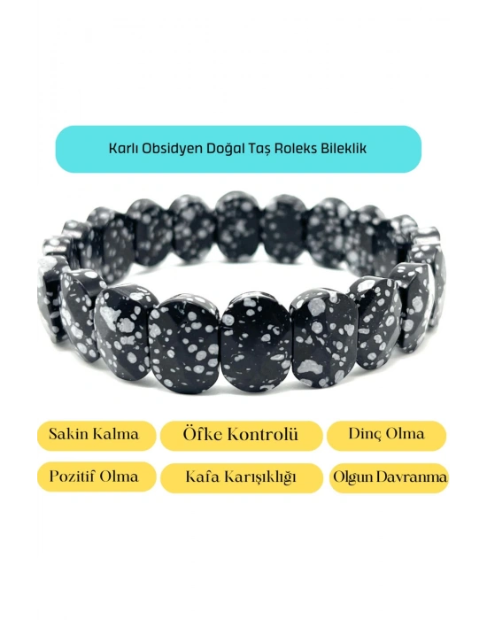 Sertifikalı Karlı Obsidyen Doğal Taş Roleks Bileklik