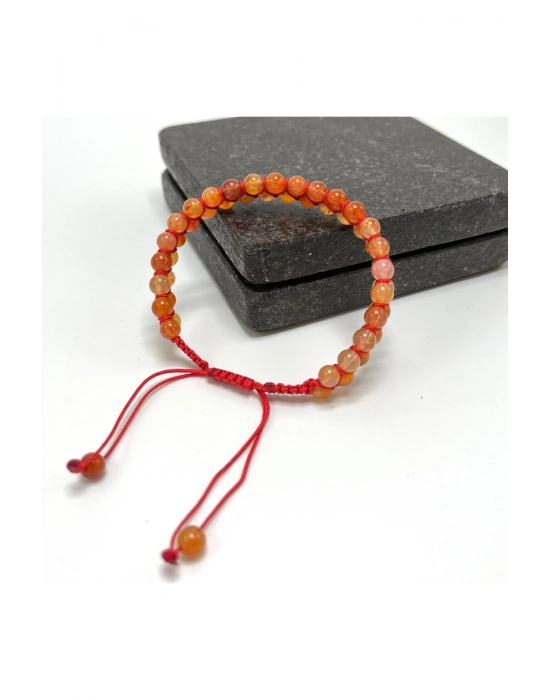 SERTİFİKALI Karnelyan Akik Çift Sıra Doğal Taş Makrome Bileklik Ayarlanabilir Ölçü