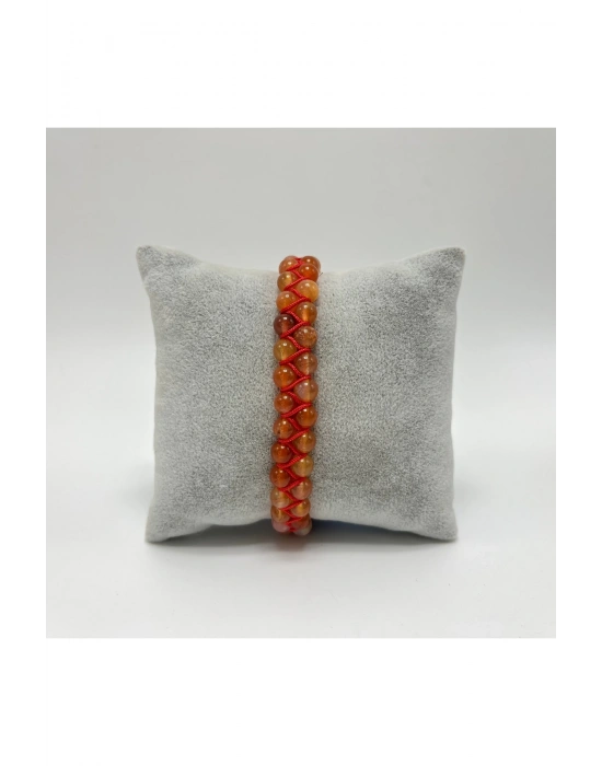 SERTİFİKALI Karnelyan Akik Çift Sıra Doğal Taş Makrome Bileklik Ayarlanabilir Ölçü