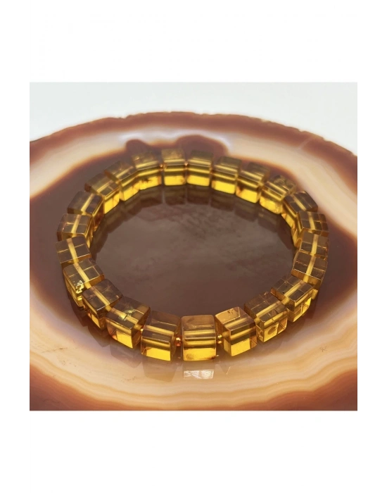 Sertifikalı Kehribar Bileklik Küp Kesim Elastik Misinalı