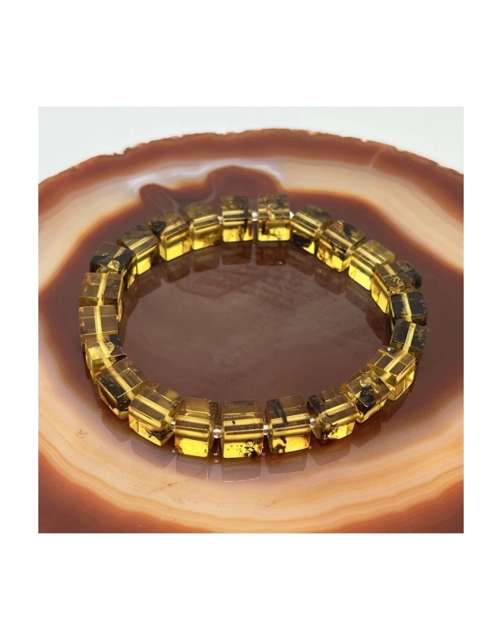 Sertifikalı Kehribar Bileklik Küp Kesim Elastik Misinalı