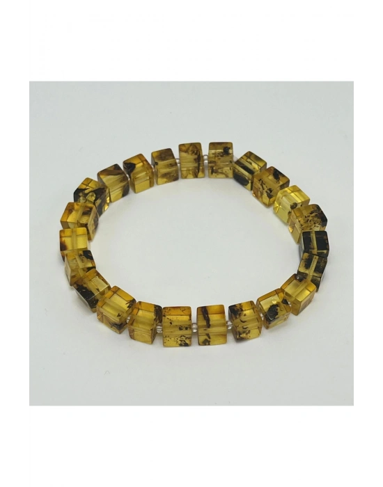 Sertifikalı Kehribar Bileklik Küp Kesim Elastik Misinalı