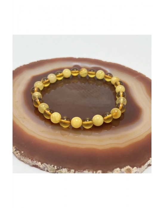 Sertifikalı Kehribar Bileklik Yuvarlak Kesim 6mm Elastik Misinalı