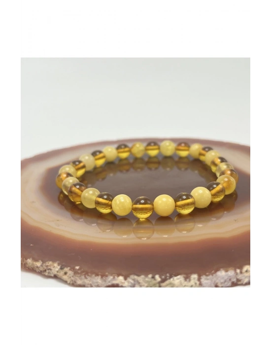 Sertifikalı Kehribar Bileklik Yuvarlak Kesim 6mm Elastik Misinalı