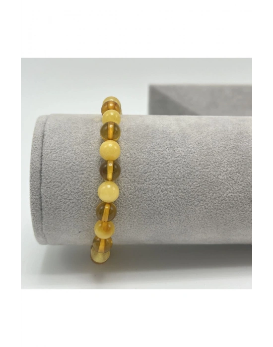 Sertifikalı Kehribar Bileklik Yuvarlak Kesim 6mm Elastik Misinalı