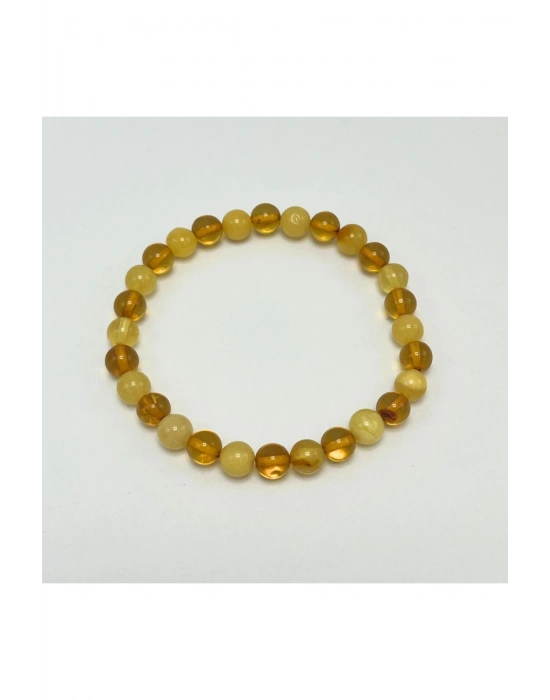 Sertifikalı Kehribar Bileklik Yuvarlak Kesim 6mm Elastik Misinalı