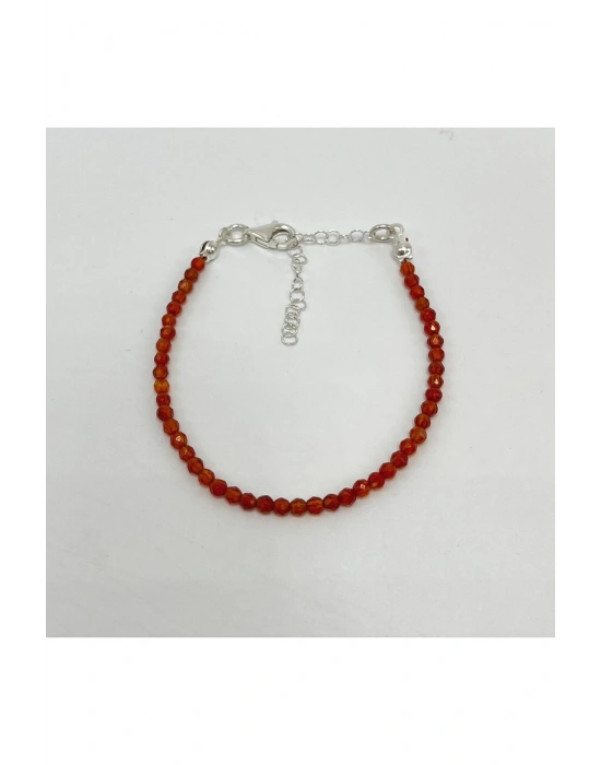 SERTİFİKALI Kırmızı Akik 3mm 925 Ayar Gümüş Doğal Taş Bileklik Uzatma Zincirli