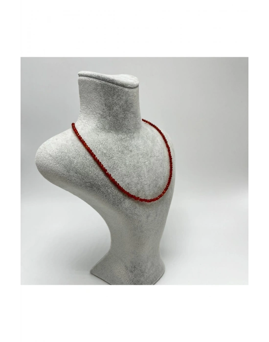 SERTİFİKALI Kırmızı Akik 3mm 925 Ayar Gümüş Doğal Taş Kolye Uzatma Zincirli