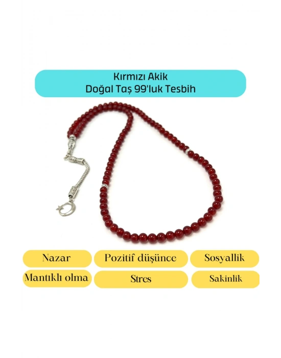 Sertifikalı Kırmızı Akik 6mm 99luk Doğal Taş Tesbih
