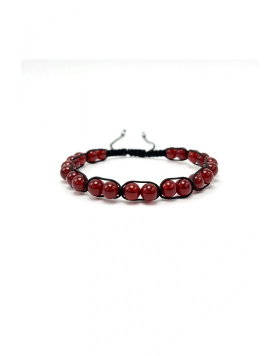 Sertifikalı Kırmızı Akik  6mm Doğal Taş Makrome Bileklik