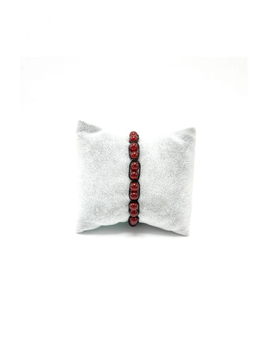 Sertifikalı Kırmızı Akik  6mm Doğal Taş Makrome Bileklik