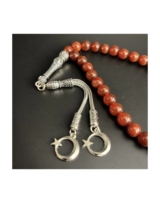 Sertifikalı Kırmızı Akik 8mm 33lük Doğal Taş Tesbih