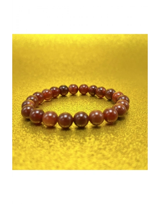 Sertifikalı Kırmızı Akik 8mm Elastik Misinalı Doğal Taş Bileklik