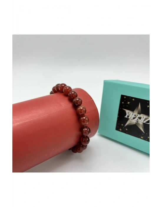 Sertifikalı Kırmızı Akik 8mm Elastik Misinalı Doğal Taş Bileklik