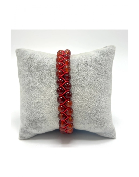 SERTİFİKALI Kırmızı Akik Çift Sıra Doğal Taş Makrome Bileklik Ayarlanabilir Ölçü