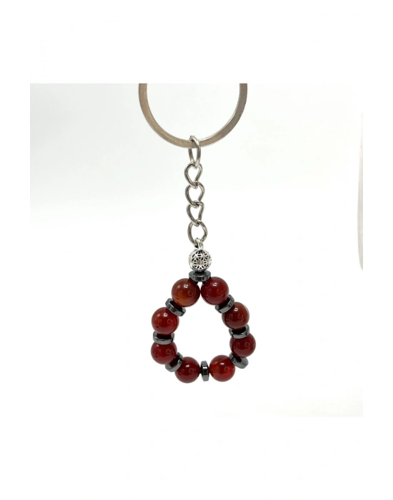 SERTİFİKALI Kırmızı Akik Doğal Taş Anahtarlık 8mm