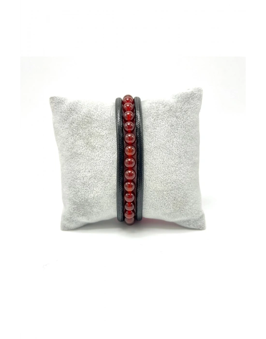 Sertifikalı Kırmızı Akik Doğal Taş Erkek Bileklik Mıknatıslı Kilit